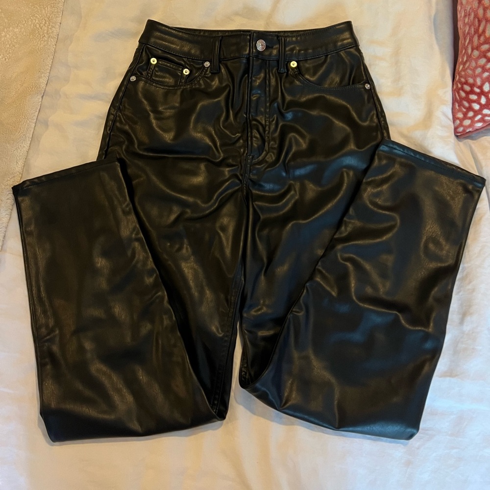 H&M black leather pants